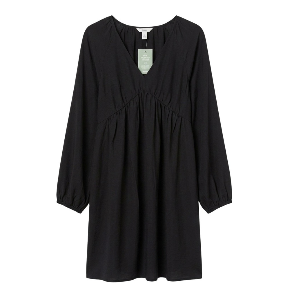 H&M Women Black V-Neck Empire Waist Long Sleeve Mini Dress NWT Small
